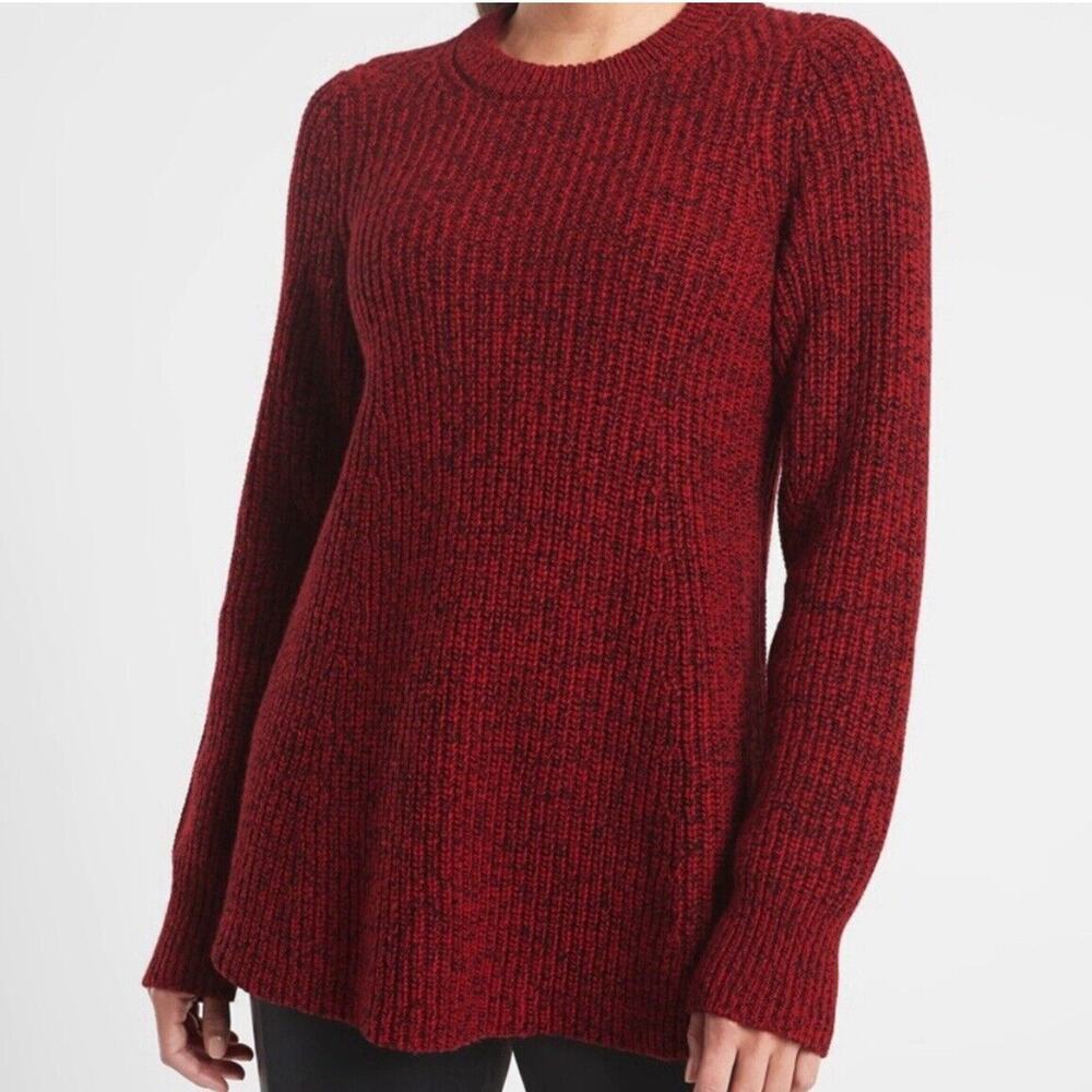 Athleta Sierra Crew Wool Blend Rib Knit Sweater Womens Size S Red Marl Cozy Warm
